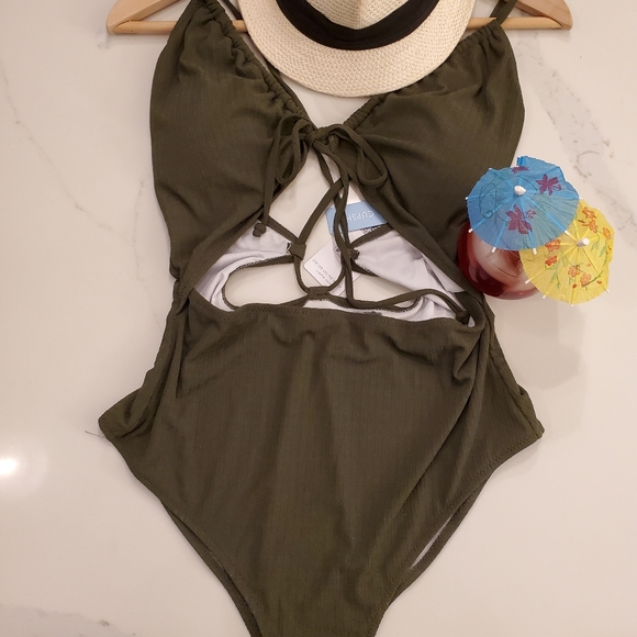 Cupshe NWT Army Green Strappy Bathing Suit XL - Picture 4 of 9